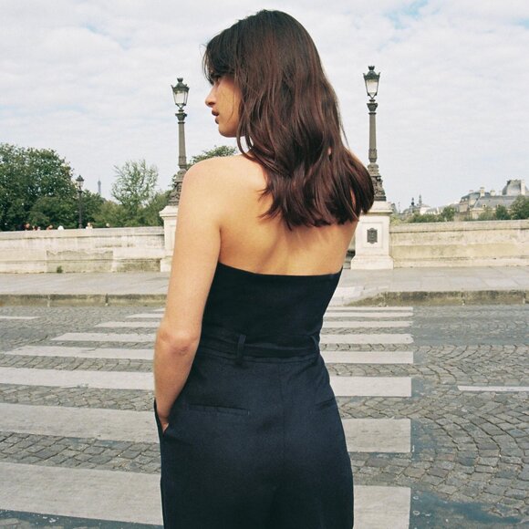 Zara Navy Halter Linen Belted Jumpsuit | XS | NWT - Picture 3 of 3